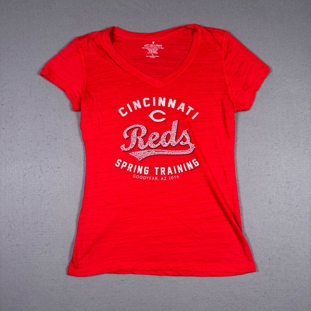 Soft As A Grape Cincinnati Reds Spring Training 2016 T-Shirt Women Large Red MLB